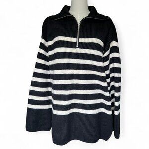 HM black and white striped quarter zip knit sweater